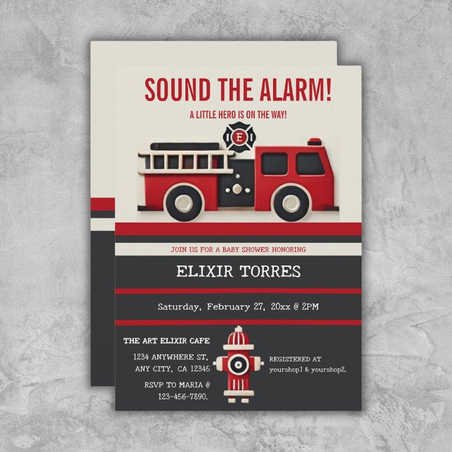 Sound the Alarm Minimalist Firefighter Baby Shower Invitation (Creator Uploaded)