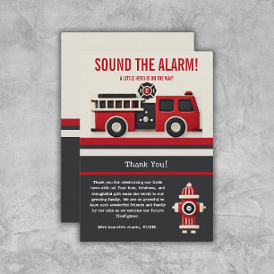 Sound the Alarm Minimalist Firefighter Baby Shower Thank You Card