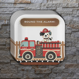 Sound the Alarm! Modern Firetruck Baby Shower Paper Plate