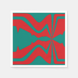 Sound Wave Design in Green on Red Abstract Design Napkin