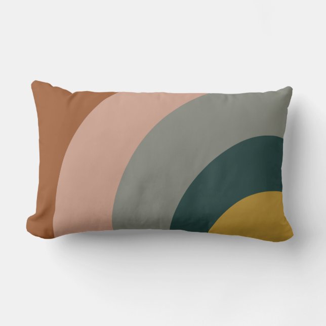 Sound Waves Pattern in Rust, Mustard, Blush, Grey Lumbar Cushion (Front)