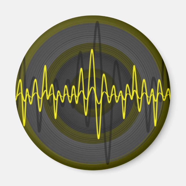 Sound Yellow Dark fridge magnet round (Front)