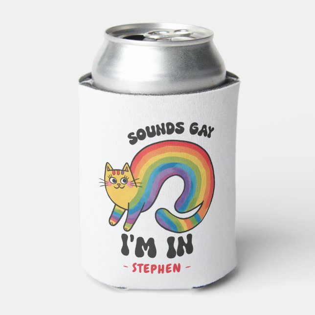 Sounds Gay, I’m In – Rainbow Cat LGBTQ Pride Can Cooler (Can Front)