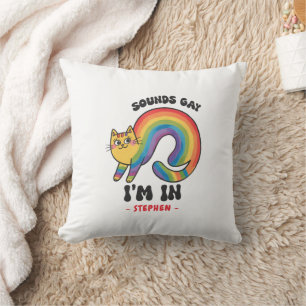 Sounds Gay, I’m In – Rainbow Cat LGBTQ Pride Cushion