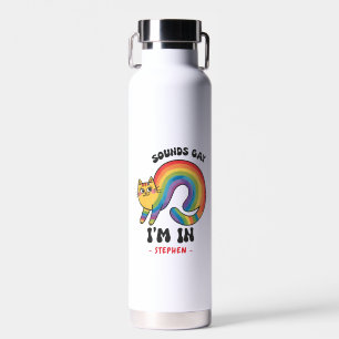 Sounds Gay, I’m In – Rainbow Cat LGBTQ Pride Water Bottle