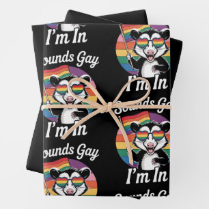 Sounds Gay I'm In Possum Funny LGBTQ Pride Rainbow Wrapping Paper Sheet