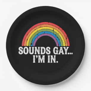 Sounds Gay I'm In Rainbow LGBTQ Vintage Retro Paper Plate