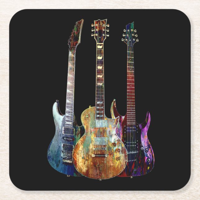 Sounds of music. Colorful guitar Square Paper Coaster (Front)