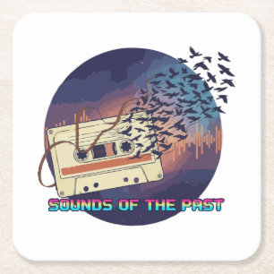 Sounds of the Past Retro 80s Cassette Tape Music Square Paper Coaster