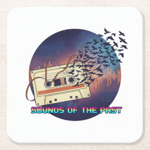 Sounds of the Past Retro 80s Cassette Tape Music Square Paper Coaster