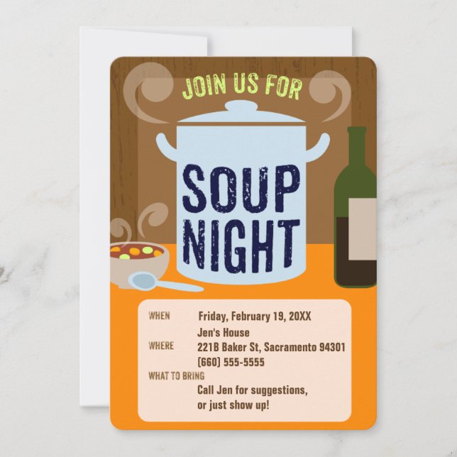Soup Night Casual Dinner Party Invitation (Front)