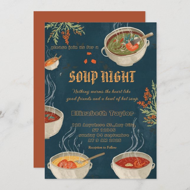 Soup Night Dinner Party Invitations (Front/Back)