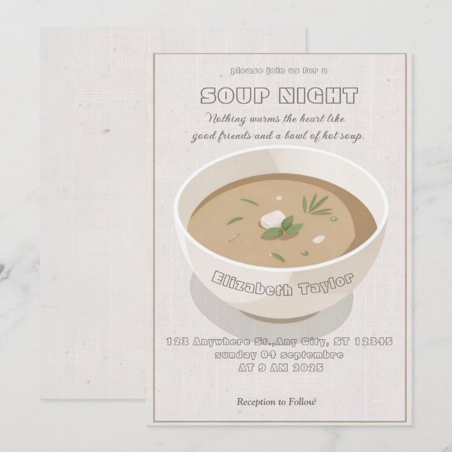 Soup Night Dinner Party Invitations (Front/Back)