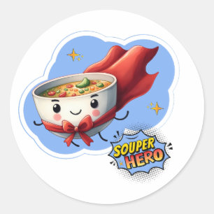 Souper Hero, Super Hero Soup Pun   Classic Round Sticker