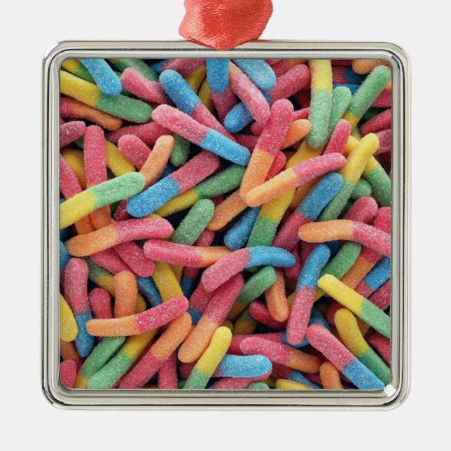 Sour Gummy Worms Metal Ornament (Front)