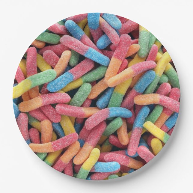 Sour Gummy Worms Paper Plate (Front)