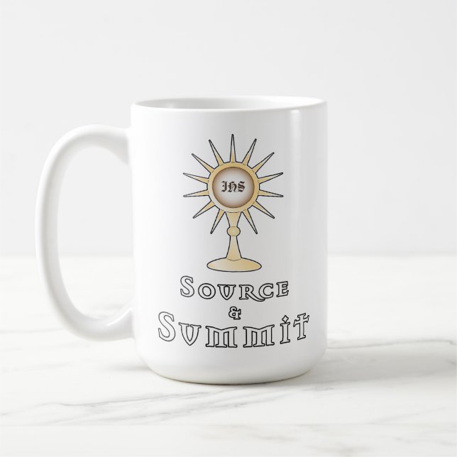 Source and Summit: Holy Eucharist John 6:51 Quote Coffee Mug (Left)