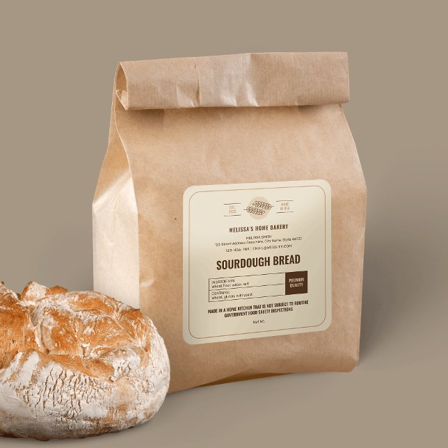 Sourdough Bread Bakery Modern Cottage Law Label (Neutral beige sourdough bakery cottage law stickers with space for ingredients and allergens)