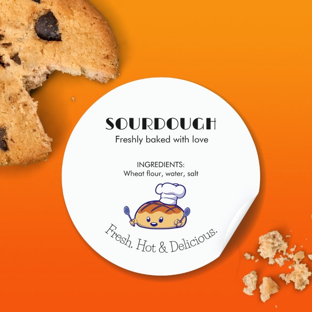 Sourdough Bread Cartoon Bold Text Modern Classic Round Sticker (Sourdough Bread Cartoon Bold Text Modern Classic Round Sticker)