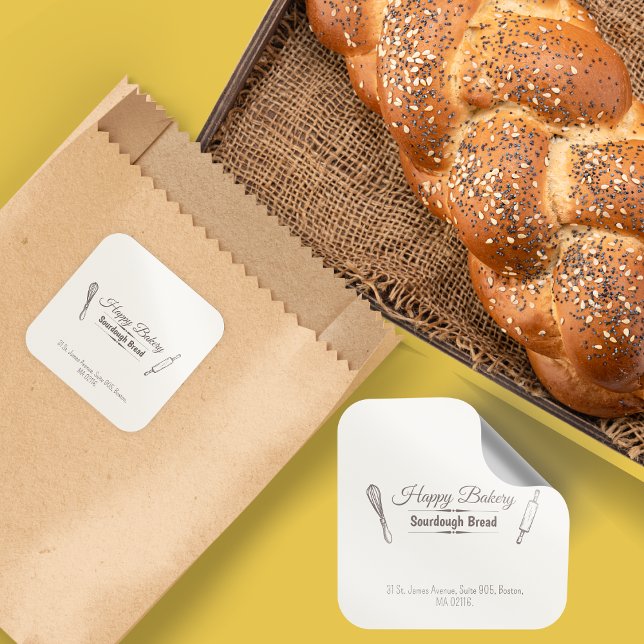 Sourdough Bread Cooking Utensil Minimalist Square Sticker (Sourdough Bread Cooking Utensil Minimalist Square Sticker)