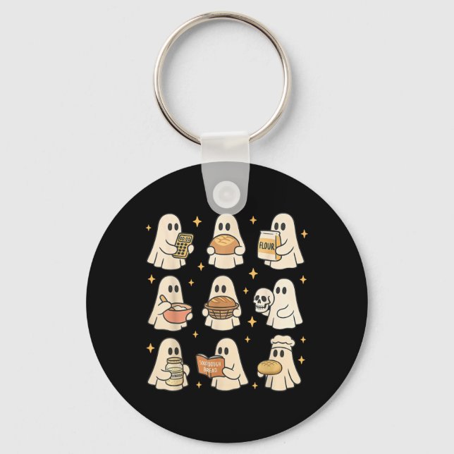 Sourdough Bread Halloween Cute Ghost Homemaker Key Ring (Front)