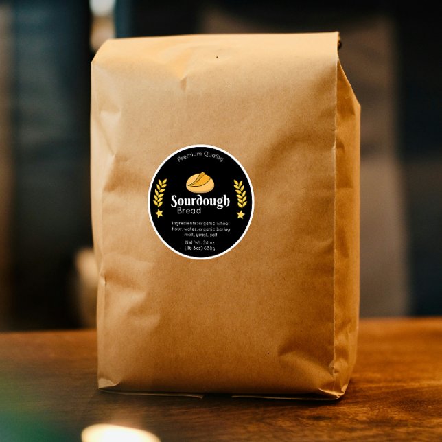 Sourdough Bread Ingredients Black Minimalist Classic Round Sticker (Sourdough Bread Ingredients Black Minimalist Classic Round Sticker)