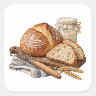 Sourdough Bread Starter and Wheat Square Sticker