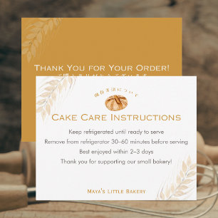 Sourdough Wheat Bakery Cake Care Instructions Thank You Card