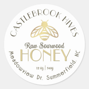 Sourwood Honey Metallic Gold Honeybee Icon  Classic Round Sticker