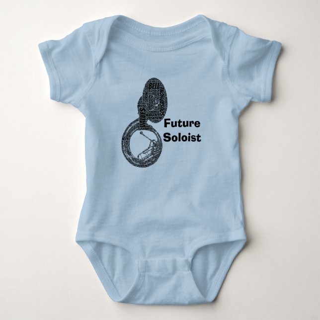 Sousaphone Shaped Word Art Black Text Baby Bodysuit (Front)