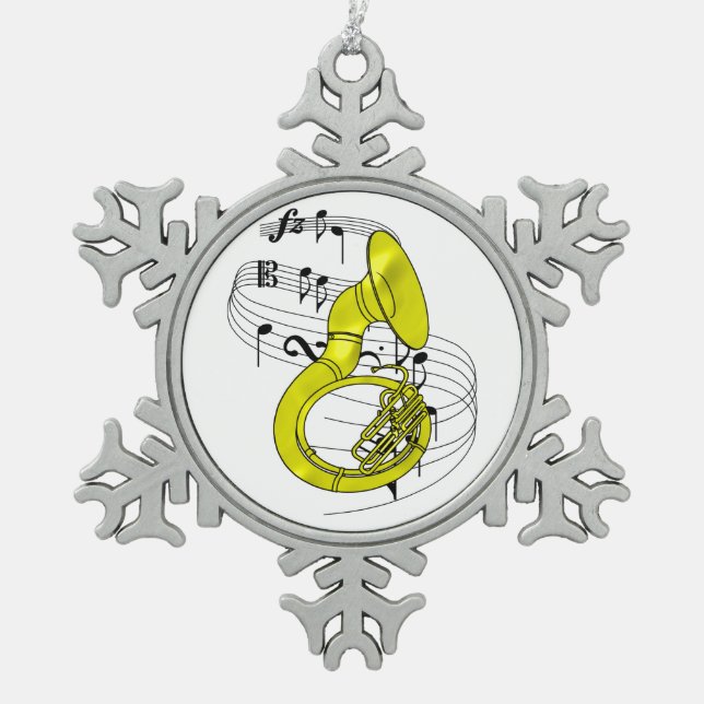 Sousaphone Snowflake Pewter Christmas Ornament (Front)