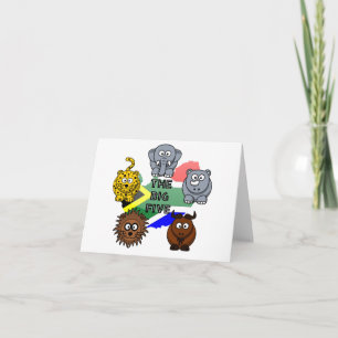 South Africa Big Five Safari Animal Cartoon Design Card