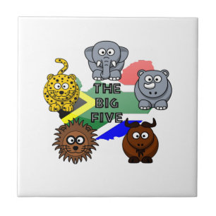 South Africa Big Five Safari Animal Cartoon Design Ceramic Tile