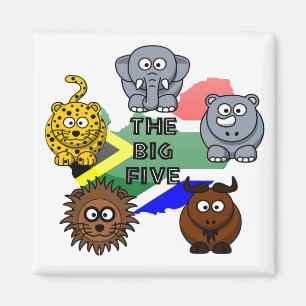 South Africa Big Five Safari Animal Cartoon  Magnet