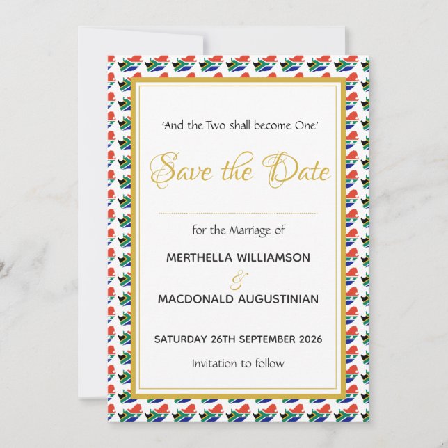 SOUTH AFRICA Christian Custom Wedding Celebration Save The Date (Front)