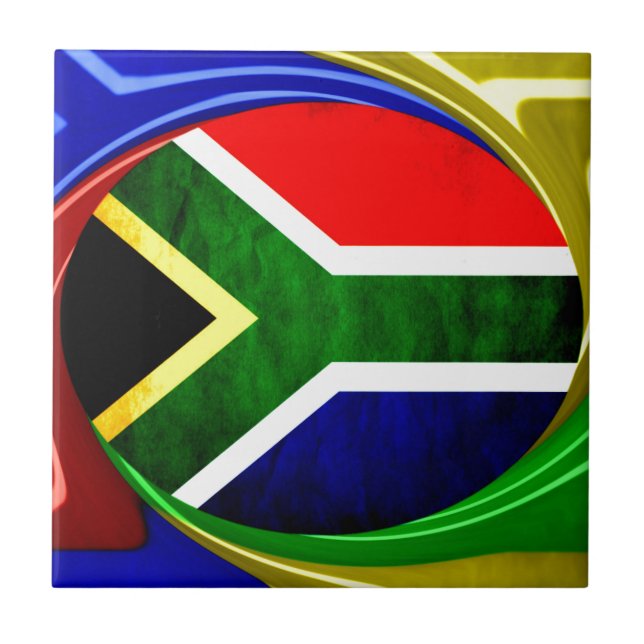 South Africa Flag: Dynamic Swirl Motif Ceramic Tile (Front)
