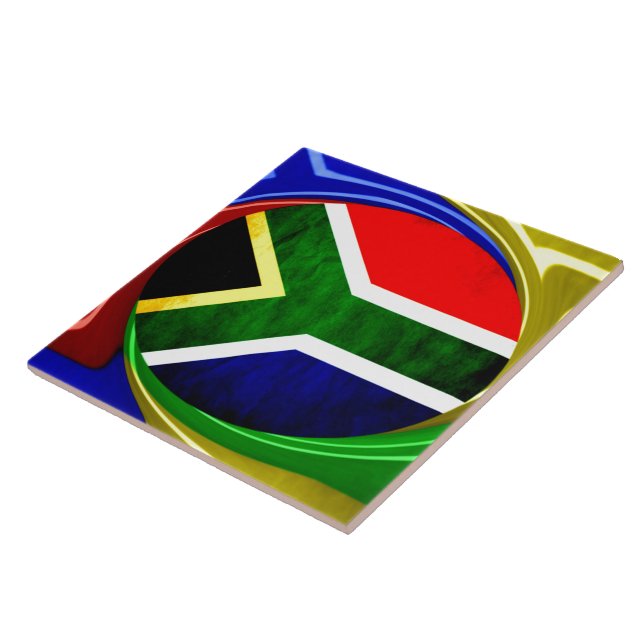 South Africa Flag: Dynamic Swirl Motif Ceramic Tile (Side)