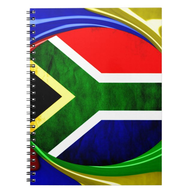 South Africa Flag: Dynamic Swirl Motif Notebook (Front)