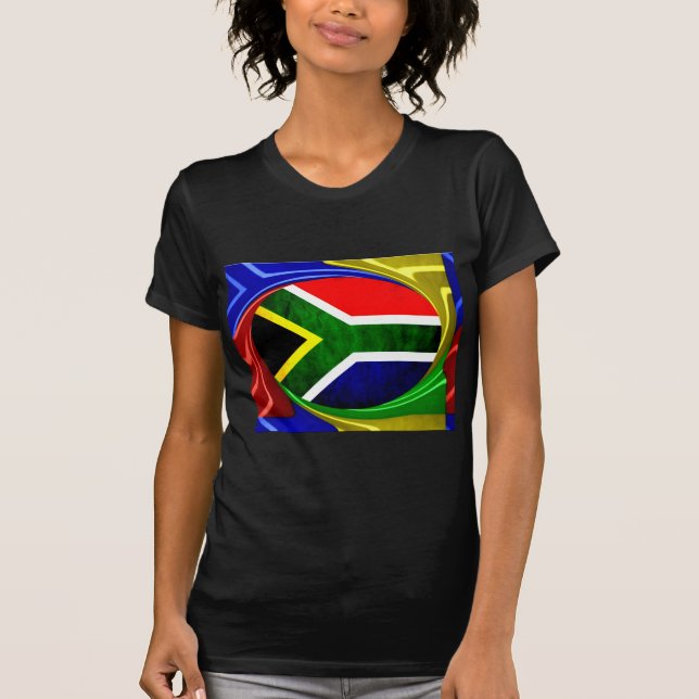 South Africa Flag: Dynamic Swirl Motif T-Shirt (Front)