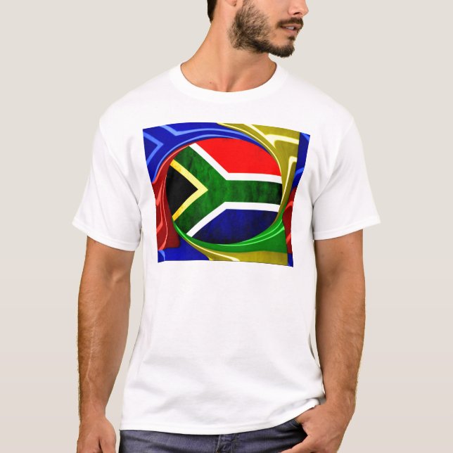 South Africa Flag: Dynamic Swirl Motif T-Shirt (Front)