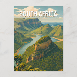 South Africa Illustration Travel Art Vintage Postcard