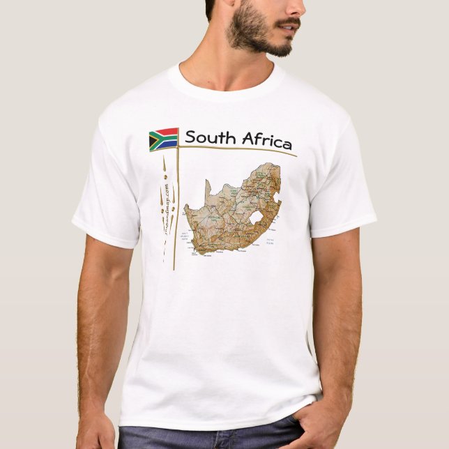 South Africa Map + Flag + Title T-Shirt (Front)