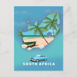 South Africa Map Illustration travel poster. Postcard