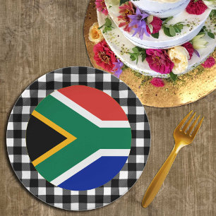 South Africa Plate, buffalo plaid & African Flag Paper Plate
