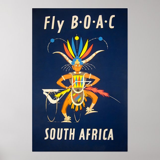 South Africa Poster BOAC Travel Art African Print (Front)