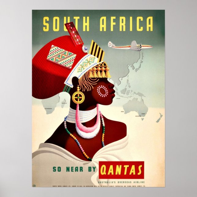 South Africa Qantas  Vintage Travel Poster (Front)