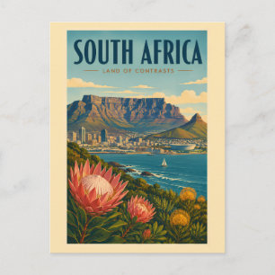 South Africa Table Mountain Illustration Travel Postcard