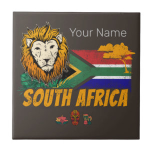 South Africa Vintage Lion With Flag Safari Souveni Ceramic Tile