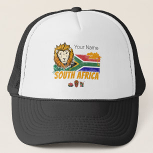 South Africa Vintage Lion With Flag Safari Souveni Trucker Hat