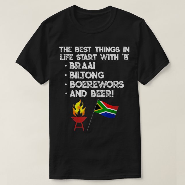South African Bs Beer Biltong Boerewors Braai Funn T-Shirt (Design Front)